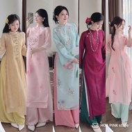 NT55- Ao Dai SET WITH SILK PANTS, HIGH QUALITY EMBROIDERED FLOWER SILK Ao Dai Ao Dai Set Ao Dai Viet