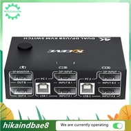[hIkAi]  8K Dual Monitor KVM Switch,Displayport 1.4 KVM Switch 2 Monitors 2 Computers 8K 30Hz 4K 144