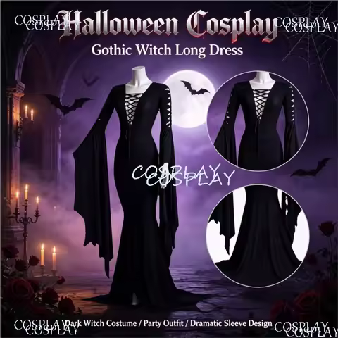 Halloween Cosplay Costume Vampire Gothic Style Witch Cosplay Outfit Strap Bat Black Witch Dress S-XL