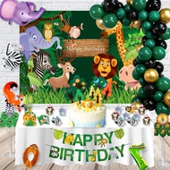 Jungle Safari Birthday Party Decoration Set Animal Banner Balloons Cupcake Topper Leaves for Kids Bo