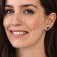 925 Sterling Silver Emerald Cut Subang Stud untuk Wanita dengan Batu Zirkonia Kubik Putih, Hijau, Bi