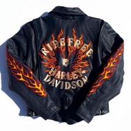 🔥Bella Hadid 著用 哈雷 Harley Davidson Ride Free 真皮火焰皮衣夾克  古著 90s Y2k