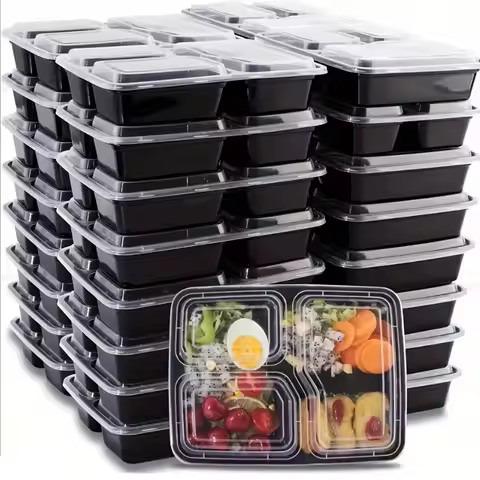 10PCS/Set Meal Preparation Container 3 Compartment Lunch Box 1 Compartment with Airtight Lid Microwa