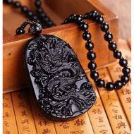 HIJAU CHINESE JADE NECKLACE WITH DRAGON MOTIF BLACK JADE & GREEN JADE ORIGINAL CHINESE JADE