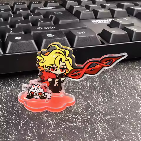 Cute Q-Style Limbus Company Sancho Mini Acrylic Brick, Red Fur Cloak Game Character Tabletop Decor, 