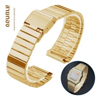 สายนาฬิกาหนังสีดำแบบโลหะสำหรับผู้หญิง Casio A168W A158W MRW200 LA670 LA159 เข็มนาฬิกาแบบสายโซ่เหล็ก