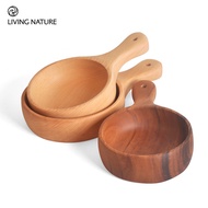 Japanese Style Beech Kimchi Bowl Beech Kimchi Bowl with Handle Acacia Wood Plate Simple Household Tableware Soup Noodle Bowl Salad Bowl Fruit Pizza Bowl Beech Water Ladle Bowl