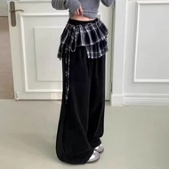 Korea chic Sweet Classic Tie Laced-Up Contrast Color Checked Skirt High Waist A-Line Skirt Cake Skir