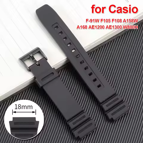 18mm Resin Silicone Strap Replacement for Casio F 91W F105 F108 A158W A168 AE1200 AE1300 W800H Soft 