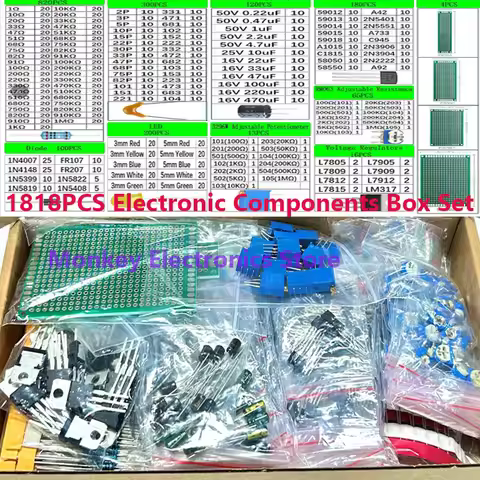 1818pcs electronic components diy kit led pcb capacitor resistor 2n2222 RM063 3296W potentiometers n