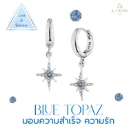 A.CEMI Blue Topaz 8 Fortune Star Hoop ต่างหูบลูโทแพซ มอบความสำเร็จ ความรัก ต่างหูพลอยแท้ ของขวัญ ต่า