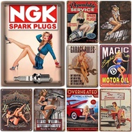 Retro Pinup Girls Spark Plugs Metal Tin Signs Vintage Posters for Garage Station Bar Man Cave Cafe O
