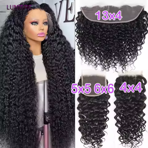 4x4 5x5 6x6 Deep Water Curly Wave HD Transparent Lace Closure Frontal Human Hair Melt Skin Invisible