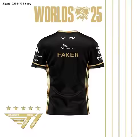 Faker Jersey League of Legends 2025 World Champion All-black Team Jersey 3D T-shirt Lol Esports Lck 