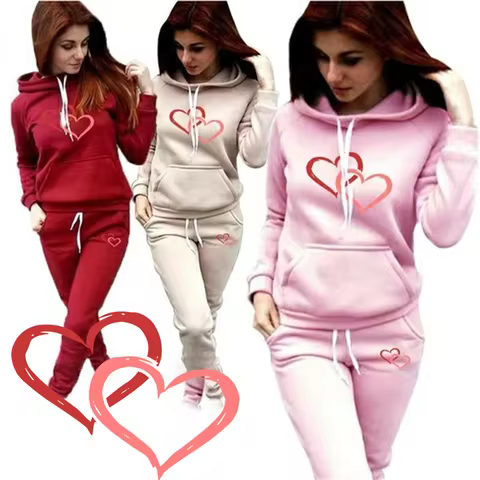 love print ladies sportswear sportswear jogging clothes ladies hooded sportswear suit clothes hoodie