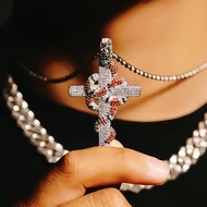 New Full Rhinestone Entangle Serpentine Cross Pendant Stainless Steel Chain Necklaces Men's Jewelry