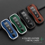 Zinc Alloy Leather Car Key Case Cover for Porsche New Cayenne Panamera 911 992 Taycan Protective Car