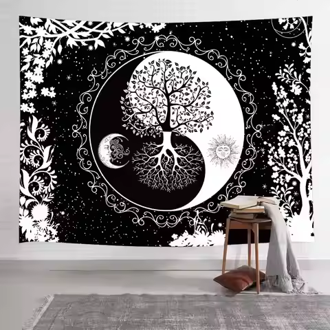 Tarot Tree of Life Sun Moon Yin Yang Bagua Tapestry Skull Planet Wolf Bedroom Room Aesthetics Home D