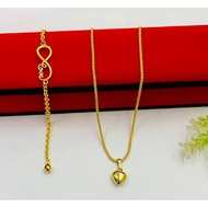 Jg GOLD KOREA/BANGKOK SADUR 24K 916 CORN NECK CHAIN NECKLACE SET L0.2CM P45CM + LOVE L1.2CM PENDANT 