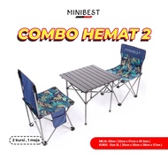 MINIBEST Combo Hemat 2 Set Kursi Lipat Outdoor Portable &amp; 1 Meja Lipat Camping Portable