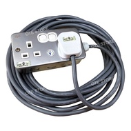 JET 213MC Double 13A x 2 Metal Clad Switch Socket Extension c/w 1.5mmx3c Flex Cable + 13A Plug (SIRI