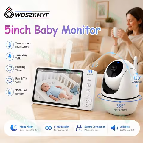 5 Inch Video Baby Monitor With Camera Babyphone Cam Security Protection Surveillance Cameras Tempera