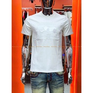 HR13 H.RHINO Men's T-shirt White Round Neck Full Embroidery, 2-Way Stretch Cotton, Beautiful Standar