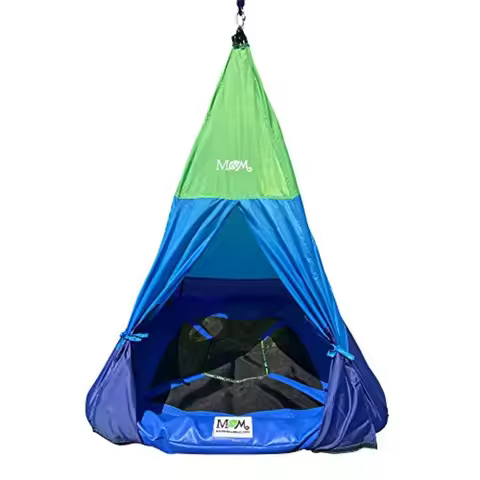 Sales Enterprises Outdoor Teepee Tent Swing, 39in Textilene Platform, Colorful Detachable Tent, Hang