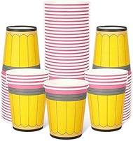 Whaline 50Pcs Back to School Paper Cups 9 oz Yellow Pencil Design Disposable Cups School Season Coff