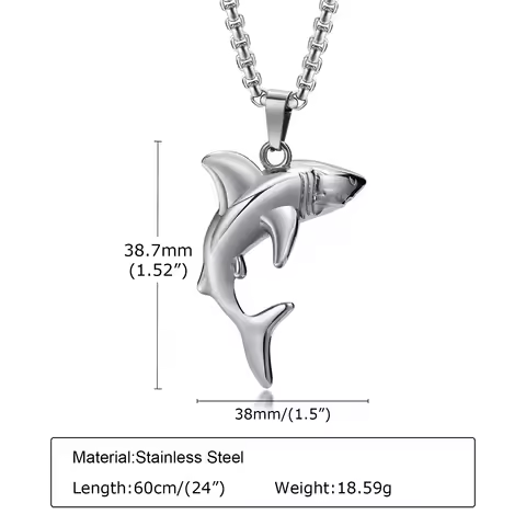 Vnox Stylish Shark Men Boys Necklaces,Rock Punk Animal Pendant Collar Jewelry with Stainless Steel B