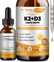 Liposomal lỏng Vitamin D3 K2 bổ sung giọt với dầu MCT Omega 3 - (5000 IU) D3 + (200 mcg) K2 sức mạnh