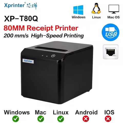 Xprinter XP-T80Q Mini 80MM Thermal Receipt/Bill Printer POS Printer With Auto-Cutter USB+Ethernet In