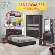 [TW][Siap Pasang][QUEEN/KING][Set C] Bedroom Set /Set Bilik Tidur/4 Feet Wardrobe/Dressing Table/Bed Side Table/Divan