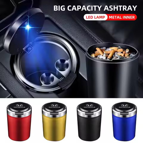 Car Logo Ashtray With Led Light For Honda Civci FIT CRV Accord Jazz HRV Dio Stepwgn Prelude Odyssey 