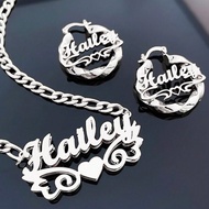 1set Fashion Personalized Customized Text, Double-Layer Nameplate Necklace, 5cm Erring,45+5cm Neckla