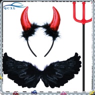 QCXL Halloween Costume Set Black Angel Wings Devil Fork Devil Horn For Children Headband Cosplay Props