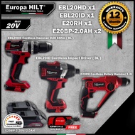 E20HD CORDLESS HAMMER DRILL+EBL20ID CORDLESS IMPACT DRIVER ( BRUSHLESS )+E20RH CORDLESS ROTARY HAMME