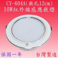 CY-604A 10W紅外線感應嵌燈(鋁殼-嵌孔12cm-台灣製造)【滿2000元以上送一顆LED燈泡】