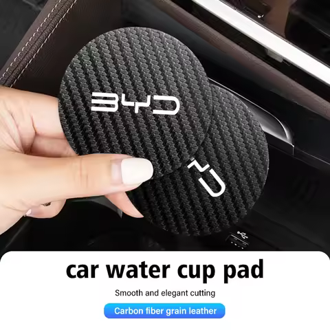 2 Pack Car Carbon Leather Water Coaster Anti-Noise Coaster Pad Suitable for BYD EV Seal Dolphin DM-i