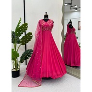 Chinon Silk Work Anarkali Gown