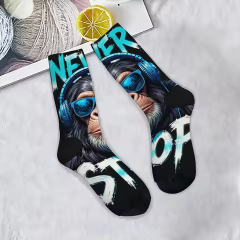 NEVER STOP rock DJ gorilla socks novel fun happy men's socks Harajuku retro style crazy party street
