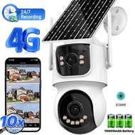 4G Sim Solar Camera 10X Zoom AOV 24 Hours Record Camera Outdoor Three Screen Auto Track 9W Solar Pan