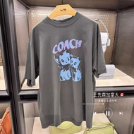 COACH New Women's Cat Print Short Sleeved T-shirt Couple