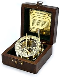Brass Nautical - Antique Brass Sundial Compass, Sundial Clock in Box Gift,Ship Replica Watch Sun Clock-Unique Gift for Men - Beautiful Handmade Gift-Steampunk Clock-Ship Decorations