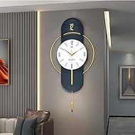 GERHWASH Large Modern Wall Clock without Ticking Noises - 42 x 84 cm Designer Piece in Blue Metal Wa