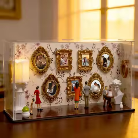 DIY Shadow Box Frame Kit Mini Museum Silhouette Display Case with Gold Frames Figurines for Wedding 