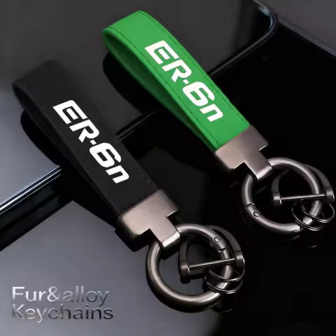 Logo Alloy Keyring Motorcycle Suede Leather Keychain For Kawasaki ER6N ER-6N 2006-2025 2026 personal