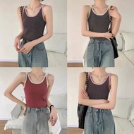 Pudding ~~ "7673" Spaghetti Strap Tank Top Silk Fabric Striped Pattern 3 Colors Available -C