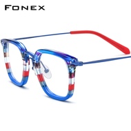 FONEX Acetate กรอบแว่นตาไททาเนียม F85791แว่นตาแว่นสายตาสีสันสดใสสำหรับผู้ชายแว่นตาสี่เหลี่ยมผู้หญิง