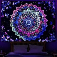 Heopapin Blacklight Tapestry Trippy Galaxy Mandala Tapestries UV Reactive Butterflies Flower Wall Ha